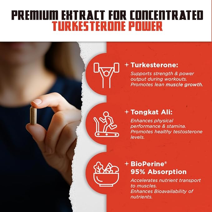 Old School Labs Testosterone Supplement for Men ??Turkesterone 1500mg Max Potency + Tongkat Ali & BioPerine® ??Muscle Growth, Recovery, Drive & Stamina ??120 Caps, 40 Servings
