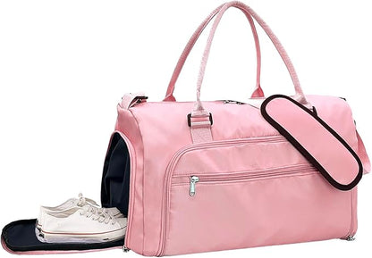 woogwin Small Gym Bag for Men & Women with Shoes & Wet Compartment Waterproof Duffle Bag for Travel Sports Workout Overnight Weekender(17.7'',Pink)