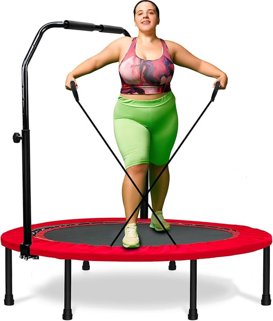 450 LBS Foldable Mini Trampoline for Adults & Kids 40" Rebounder Trampoline with Adjustable Foam Bar for Indoor Workout Fitness