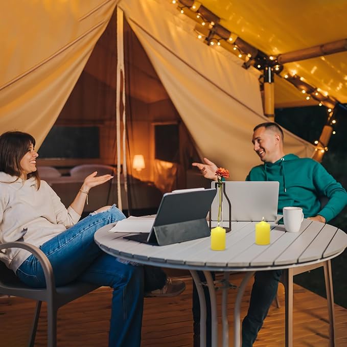 4 Packs 2x3 Inch Yellow Citronella Pillar Candles, Small Dripless Colored Lemongrass Scented Column Cylinder Candles for Patio Home Outside Garden Camping in Summer - 24 Hours Burning