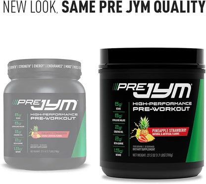 JYM Supplement Science Pre JYM Pineapple Strawberry Pre Workout Powder for Men & Women, BCAAs, Nootropics, Creatine HCI, Citrulline, Beta-Alanine, Betaine, Taurine, Huperzine, 30 Servings