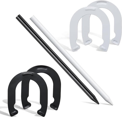 Horseshoes Outside Game for Kids, Metal Horse Shoes Game Kit Includes 4 Horseshoes 2 Stakes, Backyard Beach Outdoor Game for Kids （Not for Adultsï¼?White Black