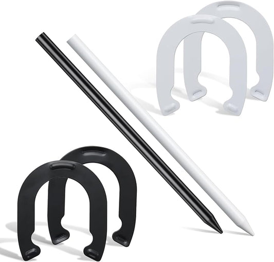 Horseshoes Outside Game for Kids, Metal Horse Shoes Game Kit Includes 4 Horseshoes 2 Stakes