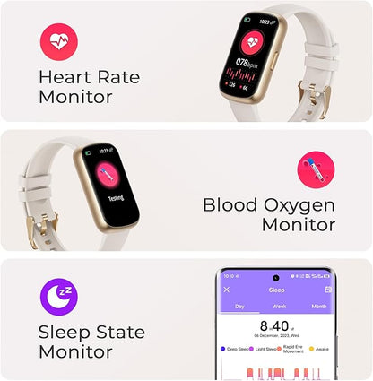 Fitness Tracker for Women Men, Smart Watch Band with 24/7 Heart Rate Blood Oxygen Sleep Monitor, Calories Step Tracker Pedometer 3ATM Waterproof Activity Tracker for Android iOS, Goldlight