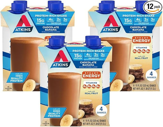 Atkins Chocolate Banana Protein Shake, 15g Protein, Low Glycemic, 4g Net Carb, 2g Sugar, Keto