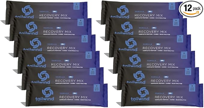 Tailwind Nutrition Recovery Mix, 20 Grams Complete Protein, Carbohydrates, and Electrolytes Powder Drink Mix for Post-Workout, Free of Gluten, Soy, and Dairy, Vegan, 12 Servings, Vanilla