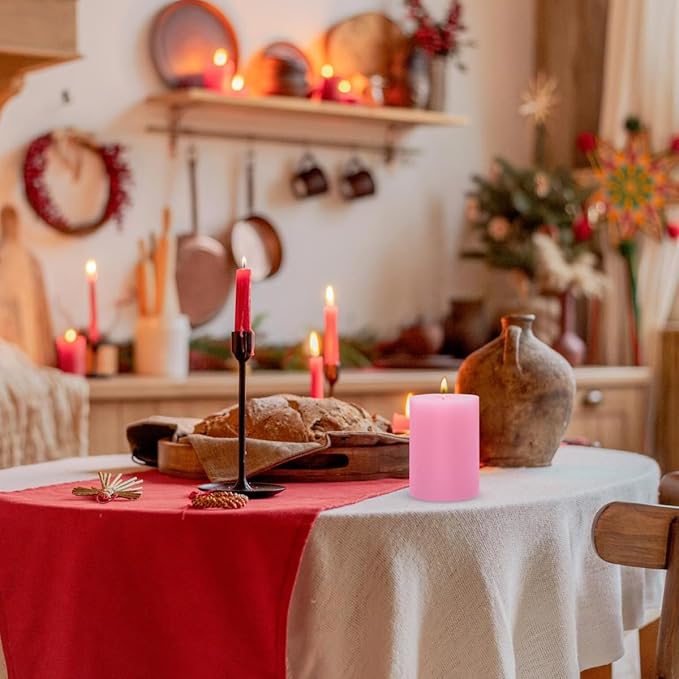 6 Packs 2.75x3.25 Inch Pink Pillar Candles, Unscented Dripless Non-Toxic Pastel Colored Smokeless Clean Long Lasting Burning Cylinder Candles for Home Dinner Table Decoration Power Outage Emergency