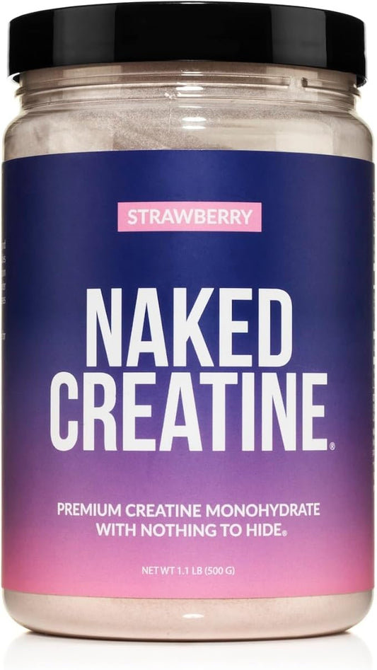 NAKED Creatine - Strawberry Flavored Creatine Monohydrate - Real Strawberry Powder, No Additives, Muscle Growth, Vegan, Non-GMO, Gluten Free, Soy Free - 45 Servings
