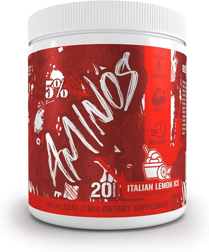 5% Nutrition Code Red Aminos BCAA & EAA Post Workout Recovery Powder | Full Spectrum Essential Amino Acid Complex for Men & Women (Italian Lemon Ice)