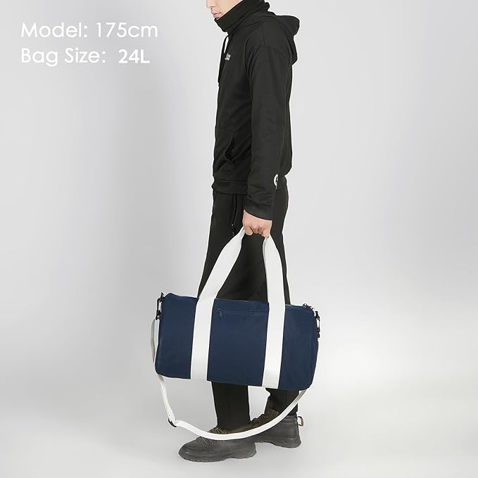 Small Gym Bag Duffel Bag for Women Men Fitness Sports Bag Workout Adjustable Detachable Shoulder Strap Lightweight Carry on Travel Duffle Bag (Navy/Off-White, 19" / Medium / 24L)