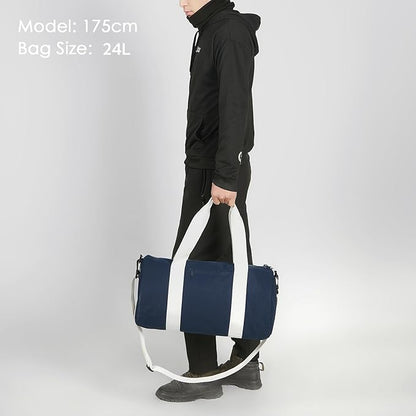 Small Gym Bag Duffel Bag for Women Men Fitness Sports Bag Workout Adjustable Detachable Shoulder Strap Lightweight Carry on Travel Duffle Bag (Navy/Off-White, 19" / Medium / 24L)