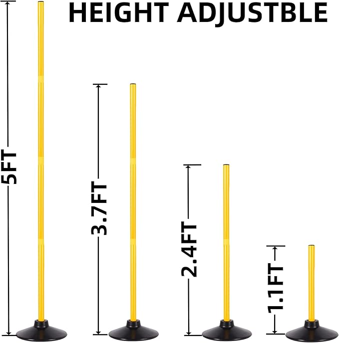 6 Pcs 5 FT Adjustable Agility Training Poles for Soccer,Basketball,Football, Horse,Dog-Speed and Agility Training Equipment Sports Training Poles with Rubber Bases and Bag