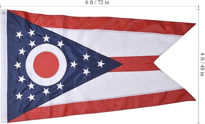 Ohio State Flag 4x6 Ft, Deluxe Embroidered Premium Polyester Durable OH Outside Flag, Indoor/Outdoor with Sewn Stripes and Brass Grommets