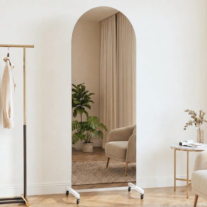 brisafe 70” x 22” Arched Full Length Floor Mirror, Lockable Wheels for Easy Moving & No Wobble