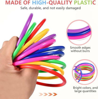 OBTANIM 24 Pcs Plastic 3 Inch Ring Toss Game for Kids and Outdoor Toss Rings for Speed and Agility Practice Game, Random Colors
