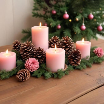 6 Packs 2.75x3.25 Inch Pink Pillar Candles, Unscented Dripless Non-Toxic Pastel Colored Smokeless Clean Long Lasting Burning Cylinder Candles for Home Dinner Table Decoration Power Outage Emergency