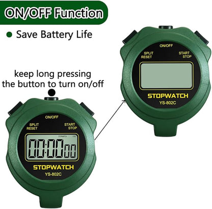 Stopwatch Timer Only Stopwatch Mode, ON/Off Silent Simple Operation, Without Clock Date Countdown, Digital Stop Watch for Sports Kids Coaches Swimming Running, Green
