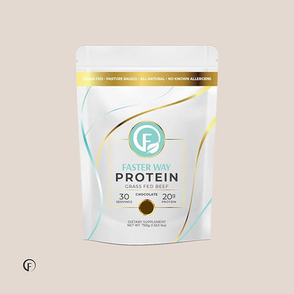 Faster Way - Protein Powder - Hydrolyzed Grass Fed Beef - 20g of Protein Per Serving - Muscle Growth & Recovery - 9 Essential Amino Acids - Sugar, Gluten & Dairy Free - Non-GMO -Chocolate -30 Servings