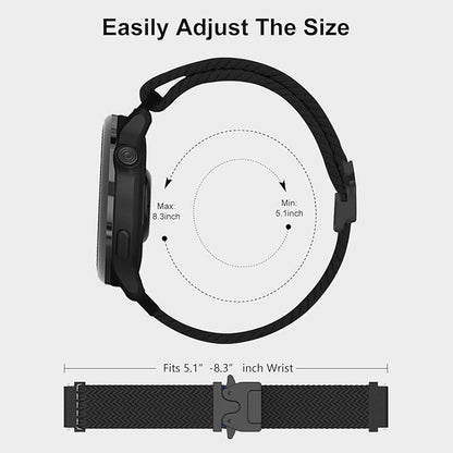 Braided Bands Compatible with Garmin Vivoactive 6/5/3/Venu 2 Plus/Forerunner 165/55/645/245 Music, 20mm Parachute Buckle Soft Stretchy Nylon Band for Garmin Venu/Sq/Sq 2/Vivomove HR Men Women