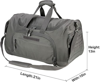 Gym Bag for Women & Men Tactical Duffle Military Weekender Work Out Lightweight Waterproof Sports Tote Shoe Pocket Gray