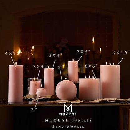 MOZEAL 3" x 8" Hand-Poured Unscented Large Candle, Smokeless Rustic Pillar Candle Set of 2, Slow Burn, No Drip, Approx 150 Hours Burning, Dinner, Spring and Home Decorative, Tall Pearl Blush Candle