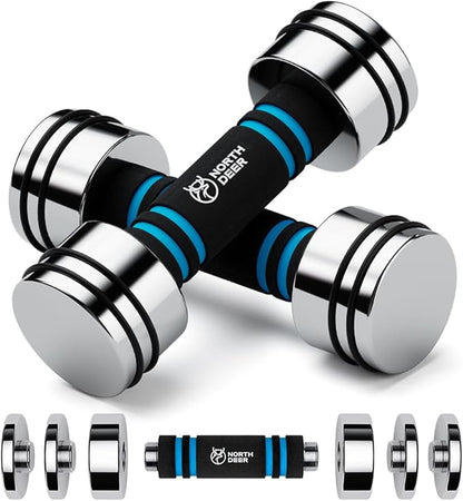 Northdeer Steel Dumbbells Ultracompact & Adjustable Chrome Dumbbell with Foam Handles 5lb 10lb 15lb 20lb 30lb 50lb Home Gym Workout (Choice of Size)