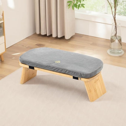 Meditation Bench, Bamboo Meditation Stool, Folding Kneeling Meditation Bench, Seiza Prayer Bench, Prayer Bench with Meditation Cushion, Kneeling Stool (Grey & Big)