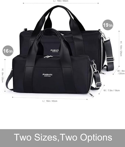 Compact Sports Gym Bag for Women & Girls and Kids, Cute Mini Duffle Bag with Wet Pocket & Shoes Compartment, Personal Item Travel Workout Bag, 16"-Small, Black