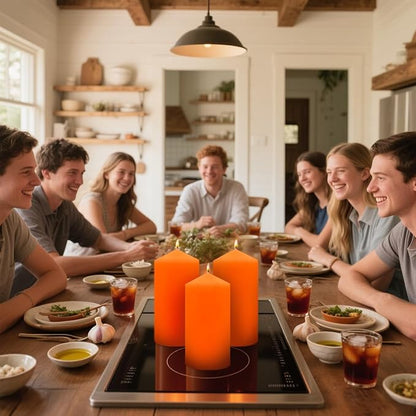 3 Set Different Sizes Orange Colored Pillar Candles, Dripless Unscented 3x4 3x6 3x8 Inch Fall Cylinder Column Wax Candles for Thanksgiving Day Autumn Harvest Home Table Decor Power Outage Emergency