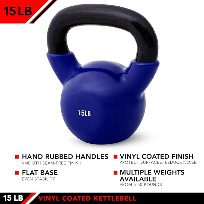 JFIT Kettlebell Weights Vinyl Coated Iron, 15 LB