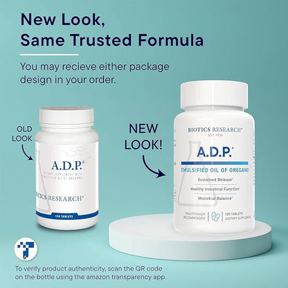 Biotics Research A.D.P. Emulsified Oil of Oregano Tablets for GI Health -Sustained Release for High Absorption Contains Carvacrol, Wild Oregano Oil 50mg/S - Patented Formula -Non GMO ??20 Tablets