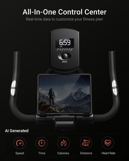 Exercise Bike,Brake Pad Stationary Bike for Home with 0-100 Resistance & App, Silent Belt Drive