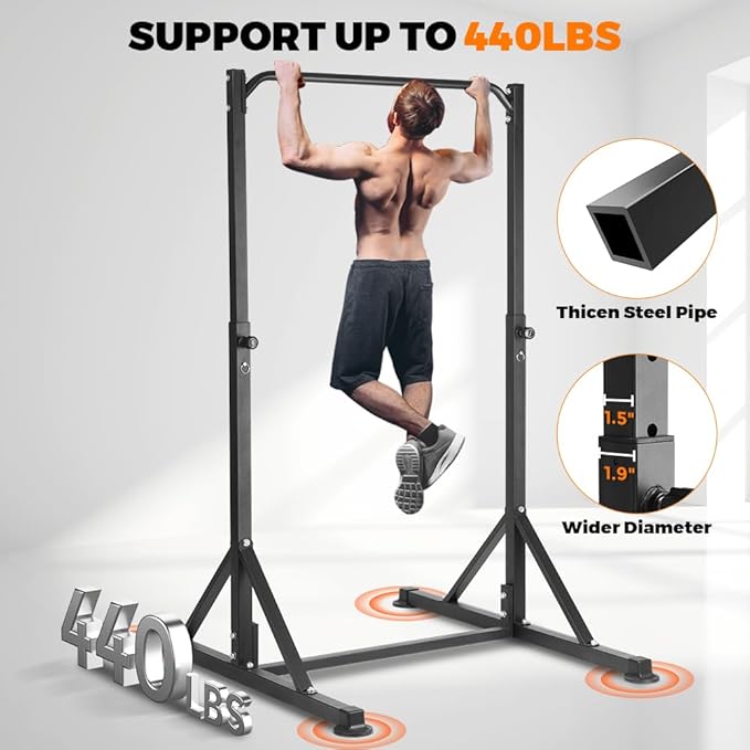 Pull Up Station, Power Tower Adjustable Pullup Bar Free Standing, Heavy Duty Multifunction Strength Training Pull Up Bar, Gym Workout Fitness Equipment Chin up Bar for Home Outdoor, 440LBS Capacity