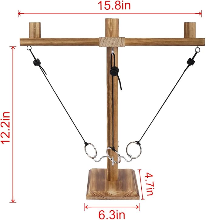 Ring Toss Game, Ring and Hook Game, Patio Games, Ring toss Game for Adults,Games for Adults Party,Handmade Wooden Interactive Game Home and Party Fun, Yellow-Brown