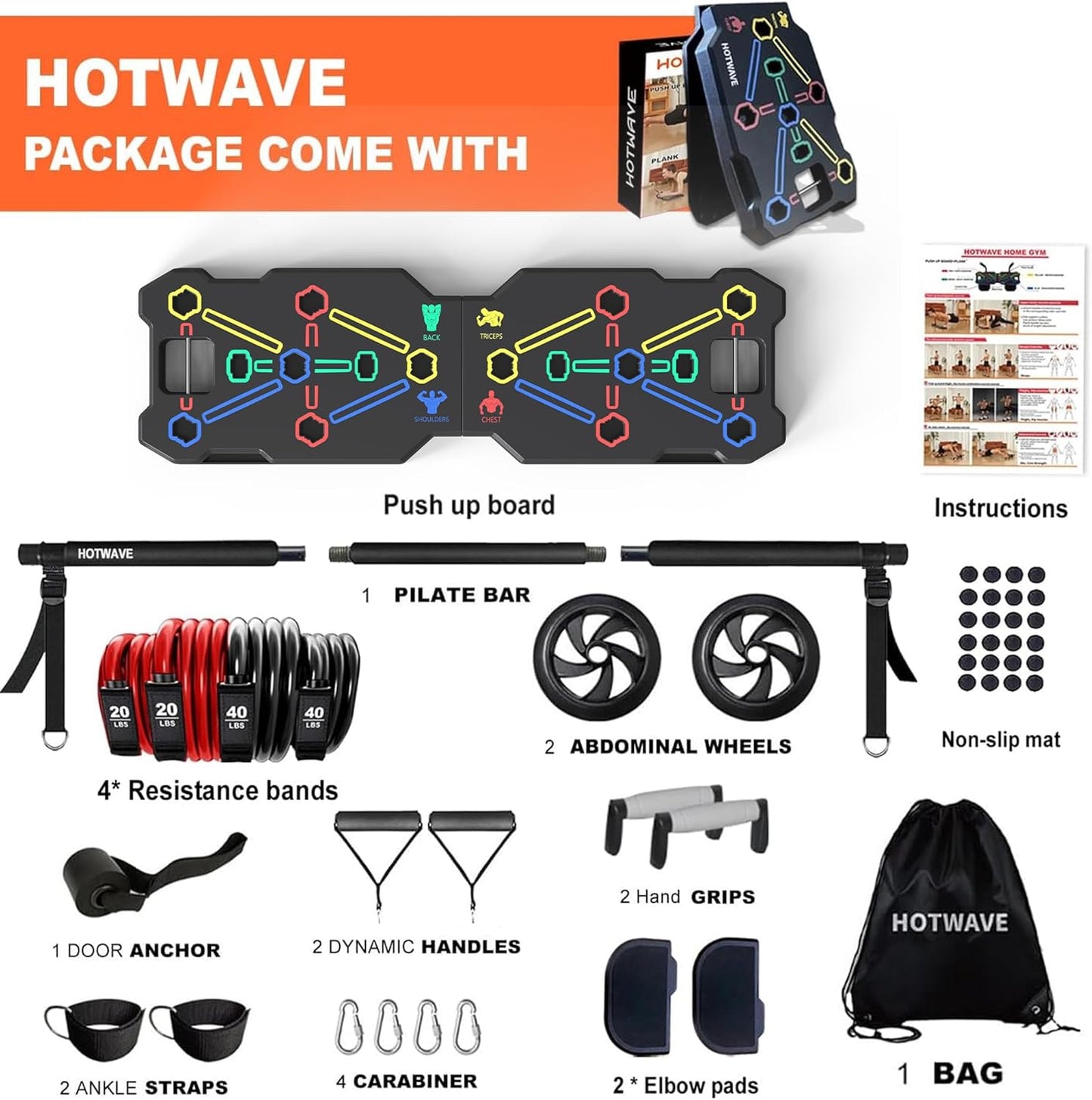 Portable Home Gym Workout System with Push-Up Board, Plank Trainer, Resistance Bands, Ab Roller & 20 Accessories – Full Body Fitness Equipment for Men & Women