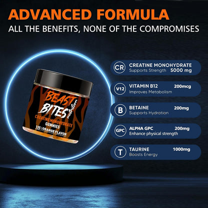 Creatine Monohydrate Gummies for Men & Women - 5g of Creatine Monohydrate per Serving - Sugar Free,Vegan, Orange Flavor, 135 Count (45 Servings).