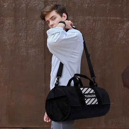 TUGUAN Basketball Gym Bags for Men Women Small Travel Duffle Bag Wet Pocket & Shoes Compartment Overnight Weekender Duffel Bag Sports Gym Tote bag Man 40L, Black