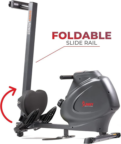 Sunny Health & Fitness Multi-Function Premium Magnetic Rowing Machine, Bicep Curls, Upward Rows, Seated Rows, Foldable Slide Rails, Digital Monitor, Optional Free SunnyFit App Connection