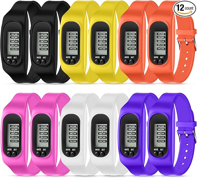 Geyoga 24 Pcs Pedometer for Walking Steps and Miles Pedometer Watch Silicone Steps Tracker Running Bracelet Ankle Step Counter for Calorie Burning and Step Counting