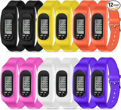 Geyoga 24 Pcs Pedometer for Walking Steps and Miles Pedometer Watch Silicone Steps Tracker Running Bracelet Ankle Step Counter for Calorie Burning and Step Counting
