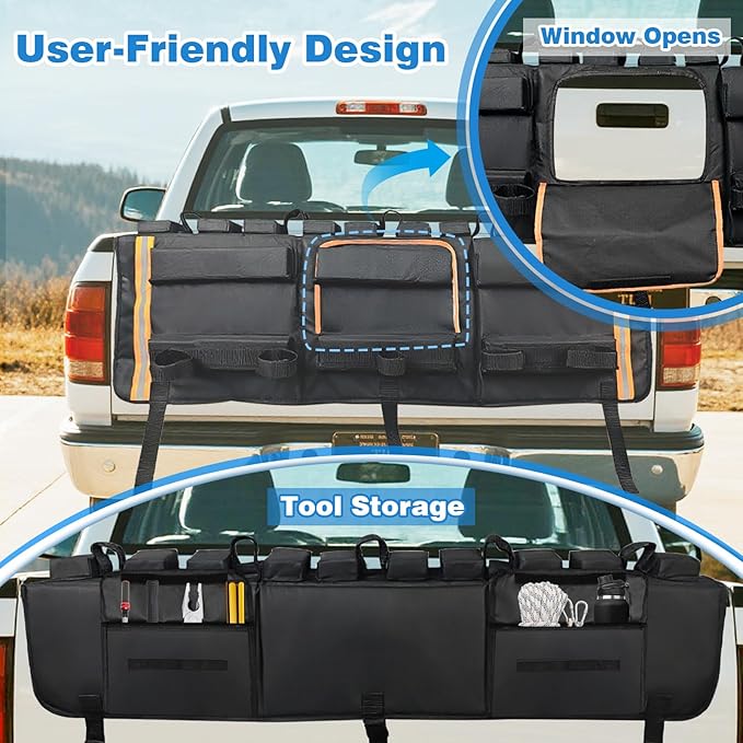 52" Tailgate Bike Pad, 3-in-1 Universal Outdoors Protection Pad Up to 5 Mountain Bikes and Road Bicycles, Thickened Tailgate Cover with Tool Pockets Scratch Shield and Locking