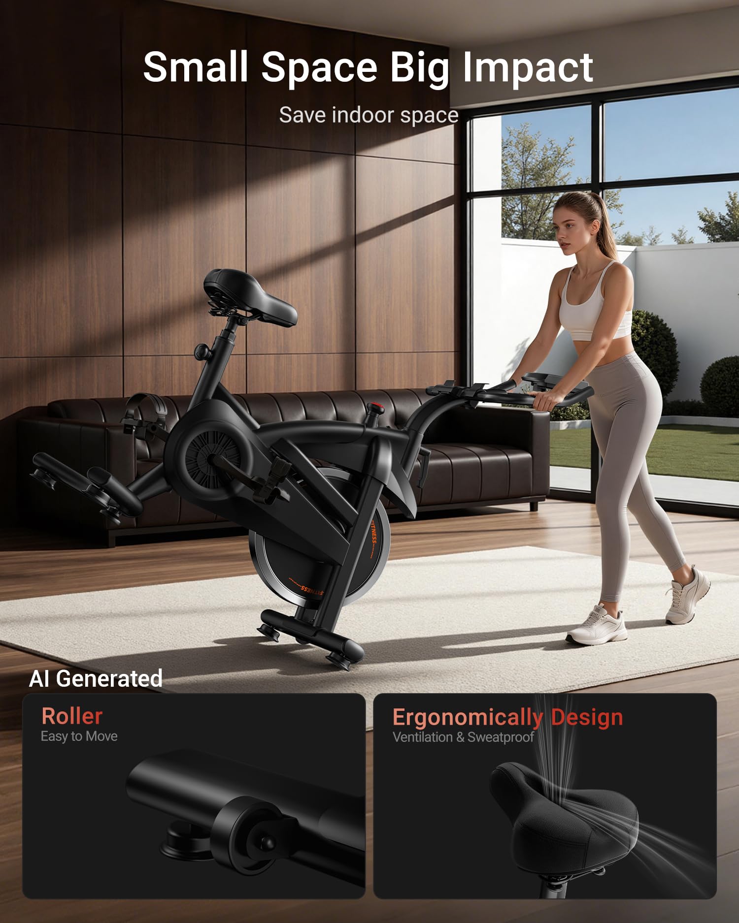 Exercise Bike,Brake Pad Stationary Bike for Home with 0-100 Resistance & App, Silent Belt Drive