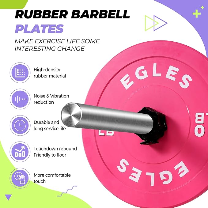 EGLES Vibrant Colorful Olympic Weight Plates, Rubber Barbell Plates, 2-inch Standard Virgin Rubber Bumper Plate 10 15 25 35 45LB for Home Gym Weightlifting, Strength Training, Fit Workouts