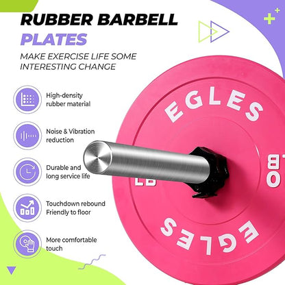 EGLES Vibrant Colorful Olympic Weight Plates, Rubber Barbell Plates, 2-inch Standard Virgin Rubber Bumper Plate 10 15 25 35 45LB for Home Gym Weightlifting, Strength Training, Fit Workouts