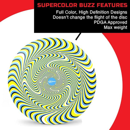 Discraft ESP Buzzz Supercolor Midrange Disc Golf Disc - Custom Design Discraft Discs - Straight Flying and Great for All Skill Levels - Free Mini Marker Included