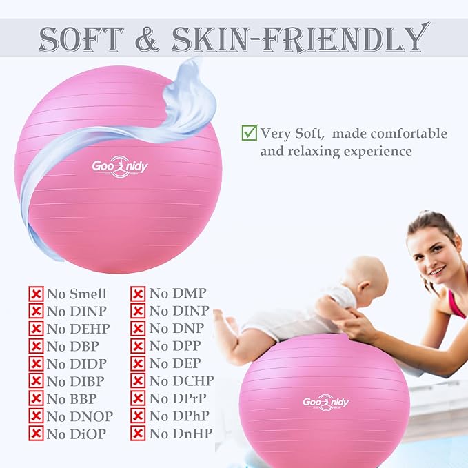 Soft Exercise ball, Anti-Burst Yoga Ball Chair Supports 2200lbs, Workout Equipment w/ Pump for Pregnancy Medicine Birthing Physical Therapy Stability Excersing Birth Swiss Fitness Gym Physio Labor Abs