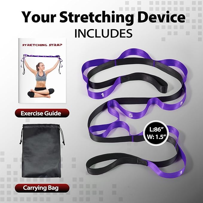 Stretching Strap with 10 Loops-Yoga Strap for Physical Therapy,Home Workout,Pilate & Flexibility Training,Non Elastic Exercise Stretch Band for Hamstring,Leg Stretcher Belt,Flexibility Fascia