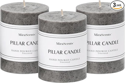 3x4 inch Grey Pillar Candles Set of 3, Unscented Pillar Candles, Dripless and Smokeless Large Candles, Candle for Halloween, Home Decor, Dinner Table,Weddings, Holidays