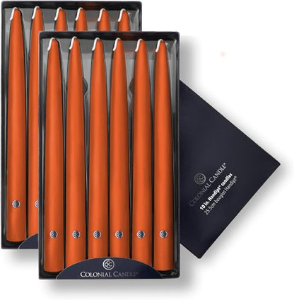 Colonial Candle Unscented Taper Candle, Handipt Collection, Pumpkin, 10 in, Pack of 12 - Up to 8 Hours Burn