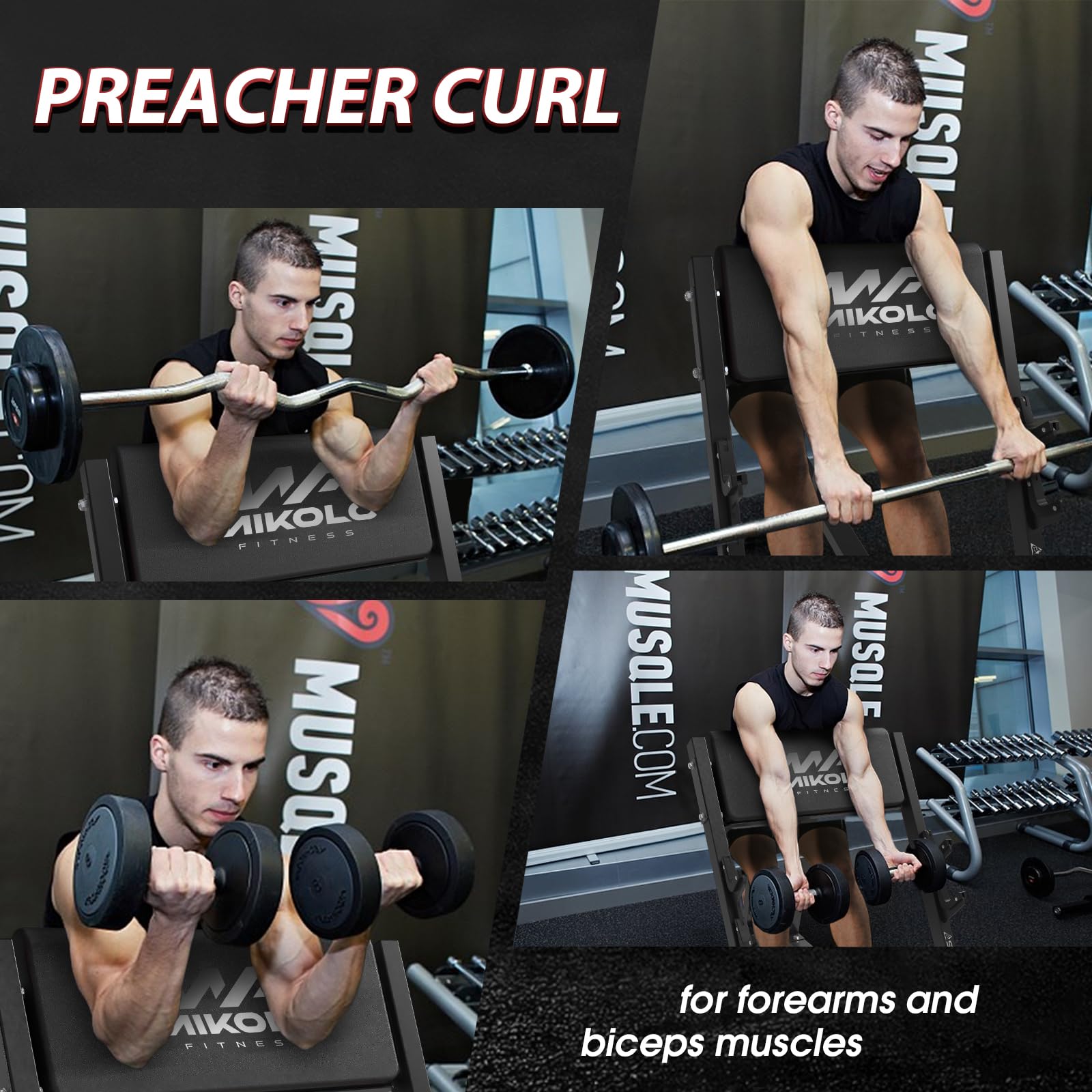 Mikolo Preacher Curl Bench, Seated Arm Isolated Barbell Dumbbell Bicep Station, Bicep Curl Machine